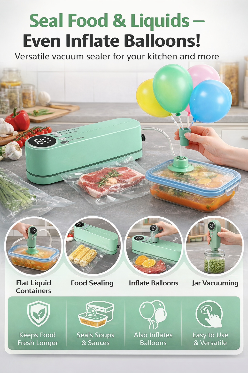 Vacuum Food Sealer Machine – Airtight Sealing for Food & Liquid Containers