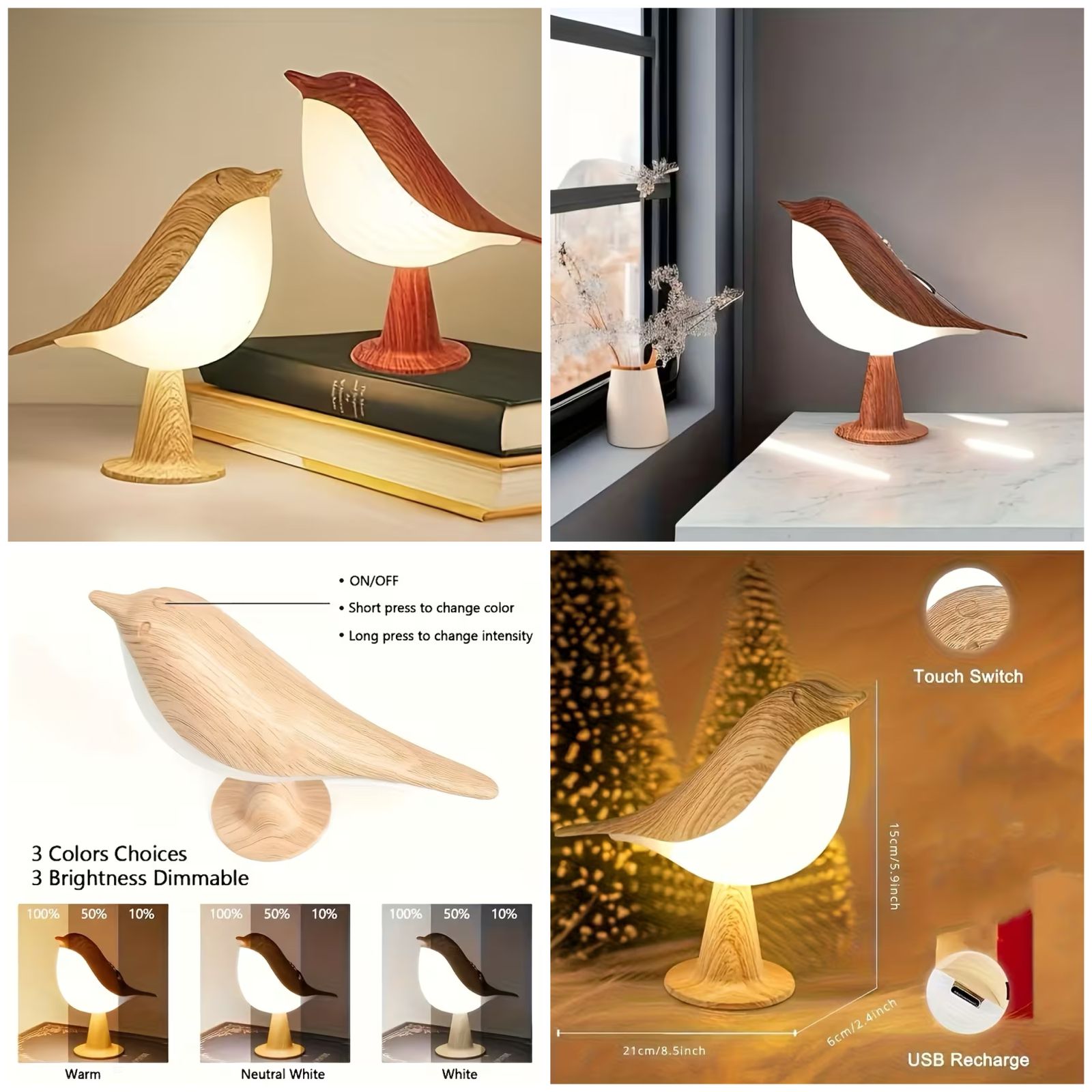 Perfect Gift Sparrow Shape Touch LED Table Lamp – USB Rechargeable Night Light