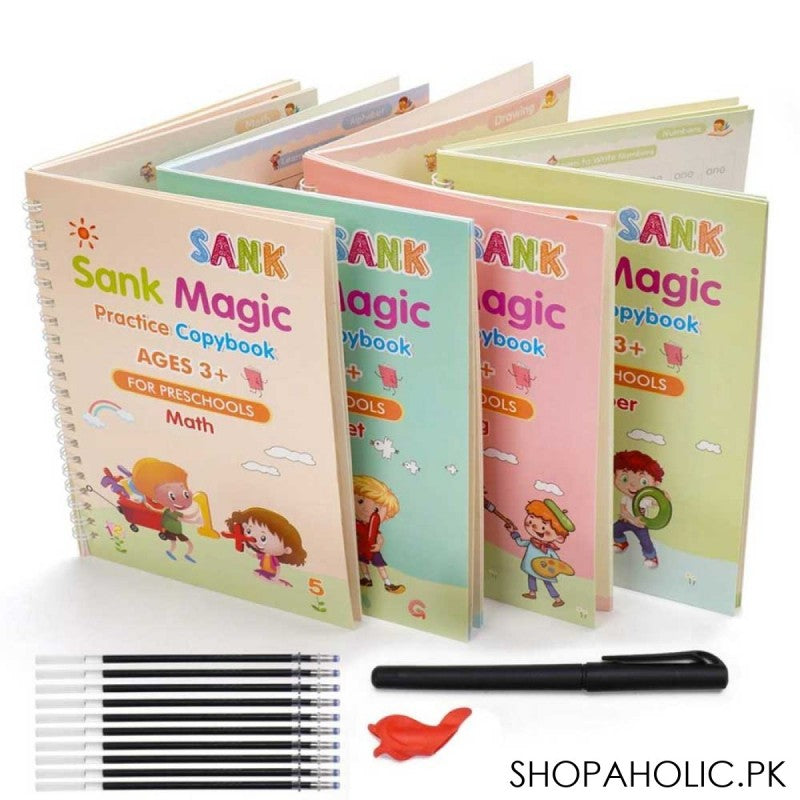 Magic Practice Book for Kids – لکھیں، مٹائیں، دوبارہ سیکھیں 4 ( complete 4 books set )